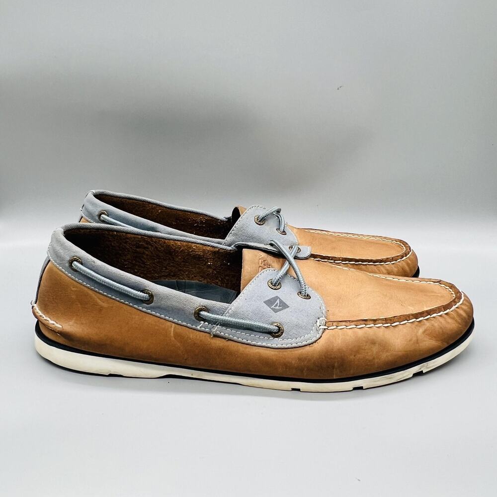 Sperry Shoes Mens 15 Brown Gray Leather Top Sider Boat Moc Toe Casual Comfort
